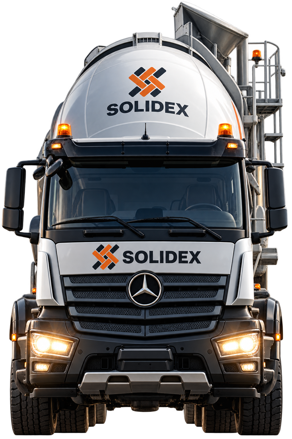 SOLIDEX concrete mixer truck at an industrial facility